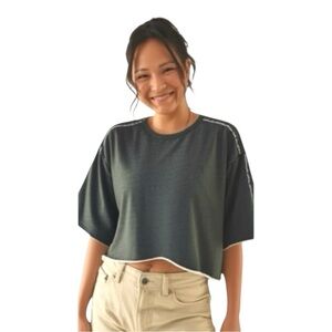 Paper Label Raw Edge Oversized Cropped Short Sleeve Sweatshirt Size Small